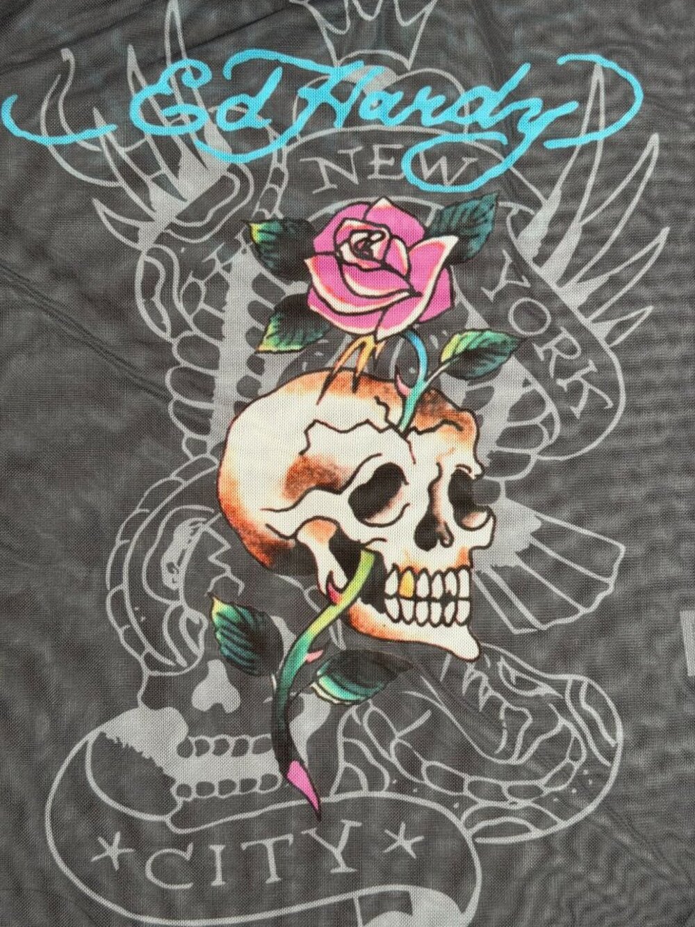 Ed Hardy Mesh Skull Graphic Long Sleeve Top Size M NWT - Picture 4 of 8